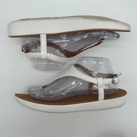 FitFlop Lainey White Leather Ankle Strap Toe Post Sandals Size 9 - Picture 8 of 12
